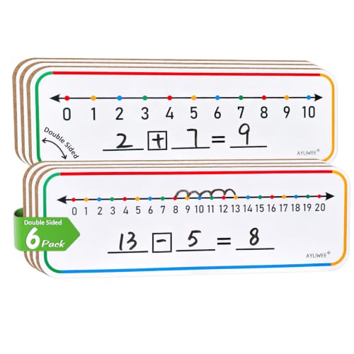6 Pack 4"x12" Double Sided Number Line Dry Erase Board (0-10 & 0-20) | Math Manipulatives, Addition Subtraction Practice Tool, Student Desk Whiteboard, For Classroom Supplies - size: 6 Pack