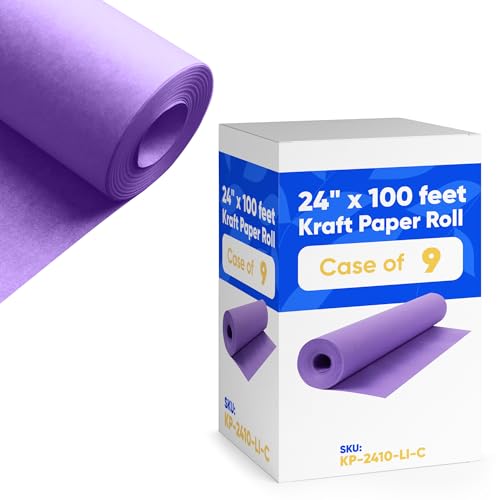 24" x 1200" (100 ft) Lilac Kraft Paper (Case of 9 Rolls), 45 lbs Thickness, Made in USA Kraft Paper for School, Art Colored Paper, Gift Wrapping Paper, Packing Paper for Moving - color: Lilac, style: Bulk Case - 1 Color
