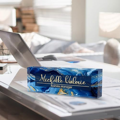 Custom Personalized Acrylic Name Plate Office Desk Accessories (A-Blue Gold) - color: A-blue Gold
