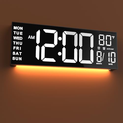 JALL 16" Large Digital Wall Mount Clock, Count Down Timer, Alarm, Big LED, DST, Temperature for Living Room Classroom Desk, Xmas, Birthday Gift for Senior Men Women Mom Dad, White - color: White, size: 16 inches