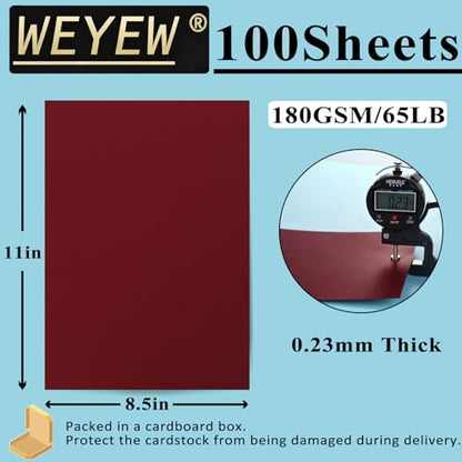 100 Sheets 65lb WineRed Cardstock, 8.5" x 11", Printer WineRed Paper for DIY Craft Card Making Blank Invitation Paper Holiday Paper, 65LB Cover 180 GSM - color: WineRed, size: 65lb-100sheets