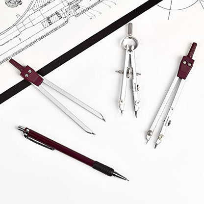 Unjoo 9Pcs Precision Geometry Set Metal Compass, Geometry Tool Tool Set with Shatterproof Storage Box, Circle Drafting Tool and Architecture, Drafting Kits for Engineers Students (Brown) - color: 9pcs-red