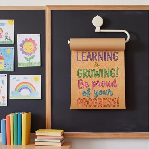 Unittype 11.8 Inch DIY Classroom Paper Roll for Classroom Quote Decorations Craft Inspirational Signage 32.81 ft Brown Kraft Paper Roll Wall Mount Suction Cup Holder Set for School Memo to Do List