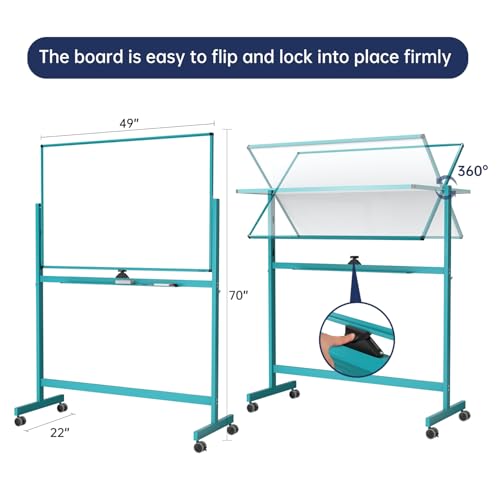 TSJ OFFICE Large Rolling Whiteboard - Dry Erase Magnetic 48 x 32 Inches White Board Height Adjust Double Sides Mobile Portable Easel on Wheels, Dry Erase Board with Stand for Office, Home & Classroom - color: Blue