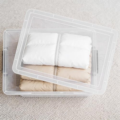 Citylife 48 Qt Ultra-Thick (3.82mm) Clear Plastic Storage Bins with Lids, 6-Pack Stackable Straight-Wall Closet Organizers with Honeycomb Base & Pinch-Free Latches for Garage, Clothes & Holiday Decor - size: 48 QT, style: 6 Pack