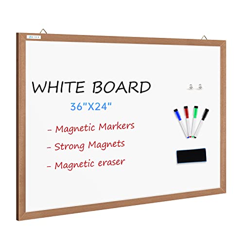 M MIOU Magnetic Whiteboard for Wall 36x24 Inches, Dry Erase White Board with Natural Wood Frame for Home, Office, School… - size: 36"X24"