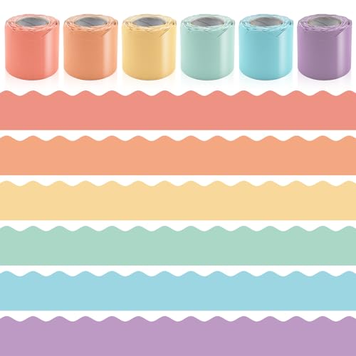 6 Rolls 196.8 Ft Pastel Bulletin Board Borders – Scalloped Classroom Summer Bulletin Board Trim for Teachers – Pastel Decorations for Bulletin Boards,School,Classroom, Posters, Home, Party - color: A-pastel