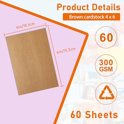 Guakicae 60 Sheets Brown Cardstock 4 x 6 Thick Paper, 300gsm/110lb Heavyweight Flat Card Stock Kraft Paper for Cards Making, Wedding Invitations, Thank You Cards, Birthday, Stationery - color: Brown, size: 4x6-60pcs