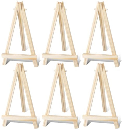 6 Pack Mini Wood Display Easels, Small Tabletop Canvas Stands, Artist Triangle Easels for Paintings, Weddings, Business Cards & Craft Displays