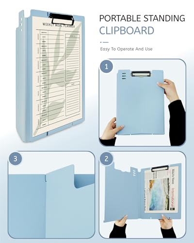 Free Standing Clipboard and Desktop Stand with Adjustable Buckles Easel Back - Foldable Stand and Document Holder for School, Office and Business Use (9.37 x 12.6 inches) (Blue) - style: Blue