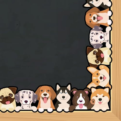 Whaline 32.8 Ft Dog Theme Bulletin Board Border Cute Cartoon Puppy Die Cut Trim Border Roll for Back to School Chalkboard Wall Decor