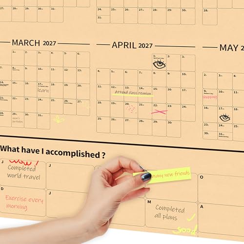 GuassLee Large Yearly Wall Calendar 2026-2027, Full Year Calendar One Page, Jun 2026- May -2027, Annual Wall Calendar 2027, 24"X 48" 12-Month Calendar Wall with Stickers - color: Jun Brown