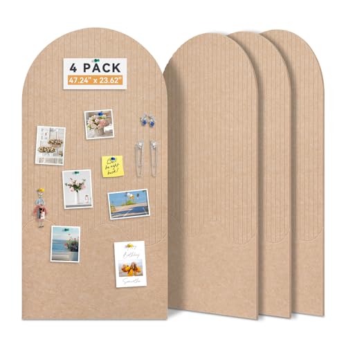Arched Felt Bulletin Board 96x48 Self-Adhesive 4-Pack Beige | Self-Adhesive No Nails, Fabric Bulletin Board, Classroom Pin Board, Large Corkboard Alternative, Batten Wall Style - color: Beige