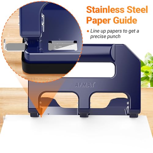 AFMAT Heavy Duty 3 Hole Punch, 3 Hole Puncher for Binder, 40-Sheet Three Hole Punch w/ 10000+ Uses, Metal Hole Puncher 3 Ring, 50% Reduced Effort, 9/32inch Hole, Bulit-in S.S. Paper Guide HPX1 (Blue) - color: Blue