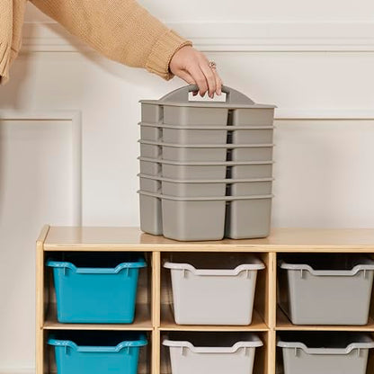 ECR4Kids 3-Compartment Small Plastic Caddy, Multipurpose Organization, Grey, 6-Pack - color: Grey