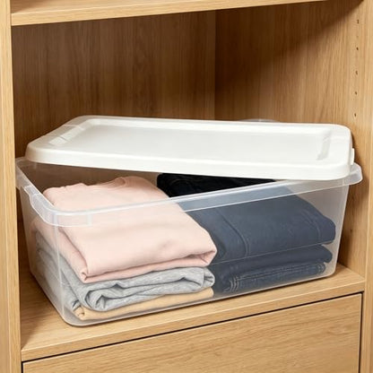 (2 pack) Small Storage Bin, 6 Quart Clear Plastic Storage Container with Snap-On Lid for Shoes, Crafts, for Closet or Bedroom