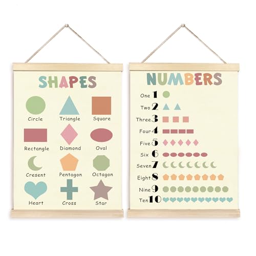 CGBHW Boho Educational Shape Poster Hanger Frame Set of 2, Geometry Number Learning Posters Wall Art Hanging Decor for Kids Room Nursery Classroom Home School Playroom Homeschool, 16x12 Inch - color: Color09