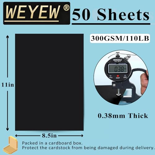50 Sheets 110lb Black Cardstock, 8.5" x 11", Heavyweight Black Paper DIY Craft Card Making Project Paper, 110LB Cover 300 GSM - color: Black, size: 110lb-50Sheets