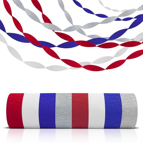 AOYOO Patriotic Crepe Paper Streamers with Tassels - 8 Rolls Red White Blue Decoration Kit for Independence Day, 4th of July, Memorial Day, USA Theme Party Supplies - color: USA
