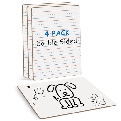 4-Pack Mini Dry Erase Boards, 6"x9" Double-Sided Lined Whiteboards for Students, Teachers – Reusable Boards for Math, English, Handwriting Practice, Ideal for Classroom & Homeschool Learning