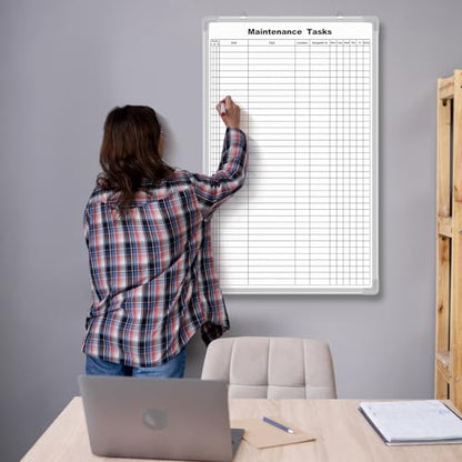 AmazingSpark Lined Whiteboard Blank Grid Aluminum Frame Dry Erase Board Reusable Wall Mounted Board for Scheduling, to Do Lists Weekly Planning Home Work(36 x 24 Inch,Vertical Maintenance Tasks) - size: 25"W x 2"H, style: Maintenance Tasks