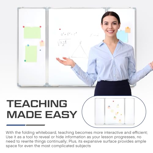 AmazingSpark 24” x 18” Foldable Whiteboard Dry Erase Board Large Tri Folding Whiteboard Magnetic Dry Erase Board, Wall Aluminium Frame and Pen Tray for Office, Home - size: 24”W x 18”H