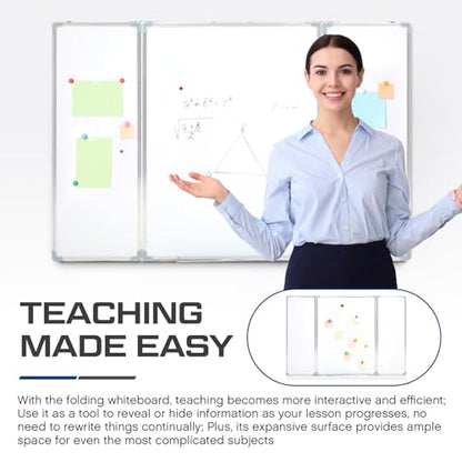 AmazingSpark 24” x 18” Foldable Whiteboard Dry Erase Board Large Tri Folding Whiteboard Magnetic Dry Erase Board, Wall Aluminium Frame and Pen Tray for Office, Home - size: 24”W x 18”H