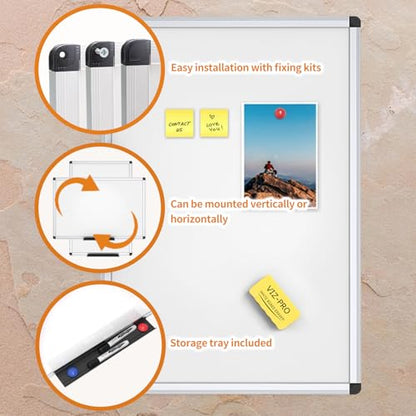 VIZ-PRO Magnetic Whiteboard/Dry Erase Board, 18 X 12 Inches, Includes 1 Eraser & 2 Markers & 4 Magnets - size: 18 X 12 Inches