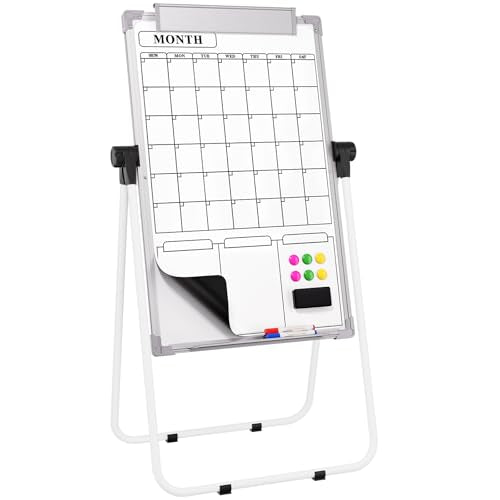 MaxGear Whiteboard with Stand 36" x 24" Easel Whiteboard Monthly Calendar | Double-Sided Height Adjustable Large Board, Foldable, Portable Dry Erase Board for Home, Office, Classroom Planning, Teaching - size: 24"W x 36"H, style: Monthly Calendar