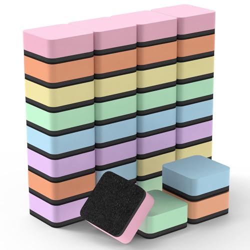 MaxGear Magnetic Dry Erase Erasers, 36 Pack Whiteboard Eraser Macaron Color | Mini Whiteboard Cleaning Pads with Strong Magnetic Backing, 2" x 2" for Classroom, School, Office and Home, Teacher Supplies - color: Macaron, size: 36 Pack