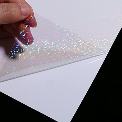 Bleidruck 25 Sheets Sparkle Holographic Clear Vinyl Cold Laminated Film Holographic Overlay 8.25x11.7 Inches Adhesive Vinyl for Stickers - style: Sparkle
