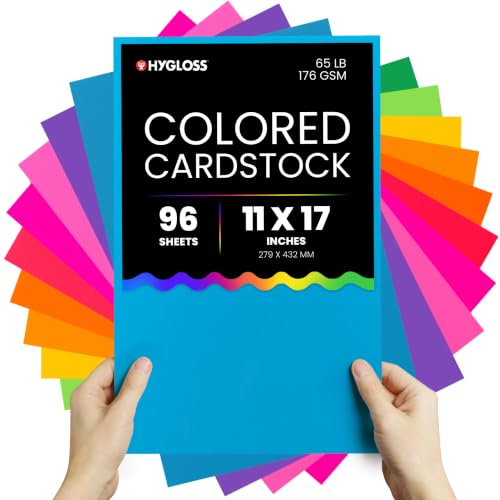Hygloss Bright Colored Cardstock - 11x17-Inch, 12 Assorted Colors, 96 Sheets, 65 lb/ 176 gsm, Fade-Resistant, Acid-Free Color Card Stock Paper - color: 12 Assorted Colors, size: 11 x 17 Inch, style: 96 Sheets