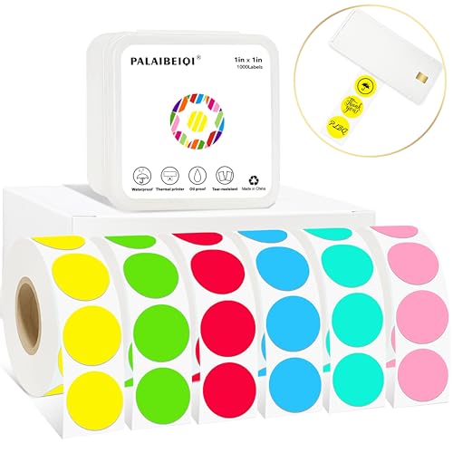1 Inch Round Removable Thermal Sticker Labels, Color Dot Stickers, Waterproof Color Coding Sticker for Thermal Printers, Office, Retail, Home and Warehouse Organization(6 Color, 6000 Pcs) - color: 6 Colors Assorted