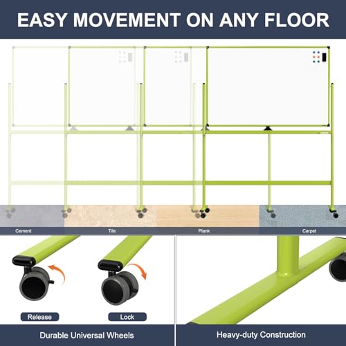 Rolling Whiteboard, 48x32 Inches Mobile Whiteboard on Wheels, Magnetic Dry Erase Board with Stand, Standing White Board for Office, School, Home, Large Double Sided White Board with Paper Pad - color: Green, size: 48"x32"