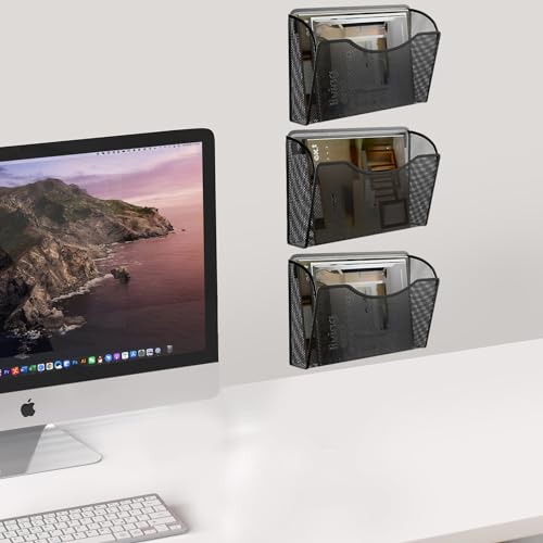 Gawerk 3 Pack Wall File Organizer, Mesh Wall File Pocket Mail Organizer Hanging Metal Vertical Wall Mounted File Holder for Office/Home - size: 3 Pack Wall Mounted