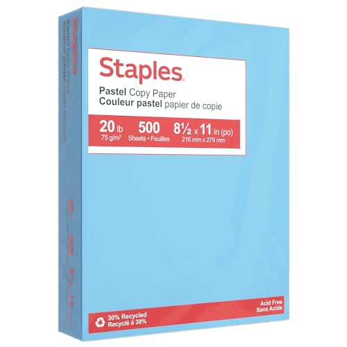 Staples 30% Recycled, 8.5 x 11 Inch, 20 lbs, 500-Sheets Pack, Blue, For Office, School & Home - style: Blue