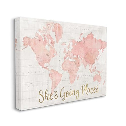 'Going Places Girl's Map'| Canvas Art | Stupell Industries | 30 x 24 Inches, Easy to Hang and Sturdy, Made in USA, by Sue Schlabach