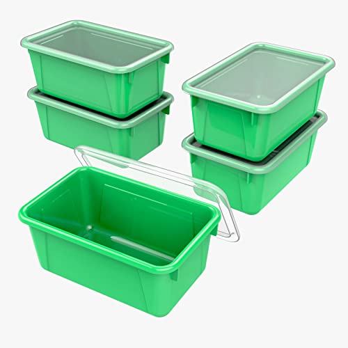 Storex Small Cubby Bins – Plastic Storage Containers for Classroom with Non-Snap Lid, 12.2 x 7.8 x 5.1 inches, Green, 5-Pack (62409A05C) - color: Green, size: 12.2 x 7.8 x 5.1 Inches, style: Bin with Cover