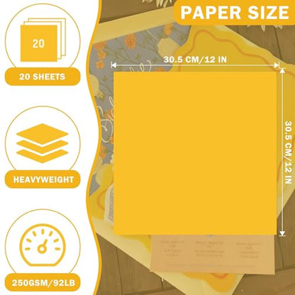 20 Sheets Golden Yellow Cardstock 12" x 12" Card Stock 250gsm/92lb Thick Construction Paper for Cricut, Scrapbook, Crafts, Card Making UAP34GY20 - color: Golden Yellow