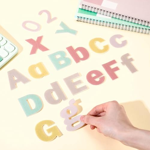 Breling 310 Pieces Felt Letter Bulletin Board Letters Sticker with Number 2" Bulk Self Adhesive ABC Upper Lowercase Sticky Letter for Xmas Gift Bulletin Board Classroom(Boho Color) - color: Boho Color