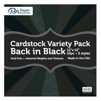 Accent Design Paper Accents Variety Pack, Back in Black Cardstock, 12x12 Inch, 10 Sheets, 5 Different Black Cardstocks, Scrapbooking Cards and Crafts - color: Back in Black