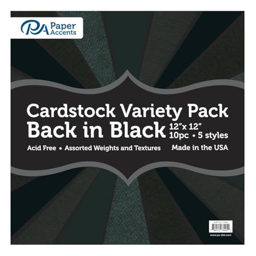 Accent Design Paper Accents Variety Pack, Back in Black Cardstock, 12x12 Inch, 10 Sheets, 5 Different Black Cardstocks, Scrapbooking Cards and Crafts - color: Back in Black
