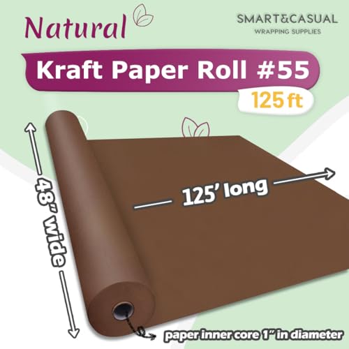 SMART&CASUAL 48" x 1,500" (125') Coffee Kraft Craft Paper Roll for Gift Wrapping Bulletin Board Bouquet Flower Art Packing Parcel Table Covering 80GSM 55LB (Coffee, 48" x 125') - color: Coffee, size: 48" x 1,500" ( 125ft )