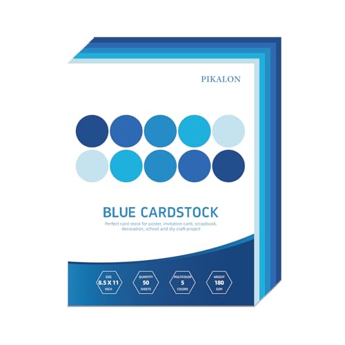 50 Sheets Blue Cardstock 8.5 x 11 Inches, 5 Colors Assorted Colored Card Stock Paper 67lb/180gsm Printing, DIY Crafting, Card Making, Scrapbooking Decorations, Card Crafts, School Supplies (Blue) - color: Blue