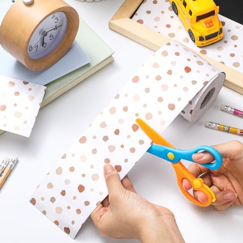 Zonon 65 Feet Bulletin Board Borders Boho Polka Dot Borders Roll Classroom Straight Rolled Border Trim Simply Stylish Natural Decorative Bulletin Board Border Back to School Decor - style: Classic