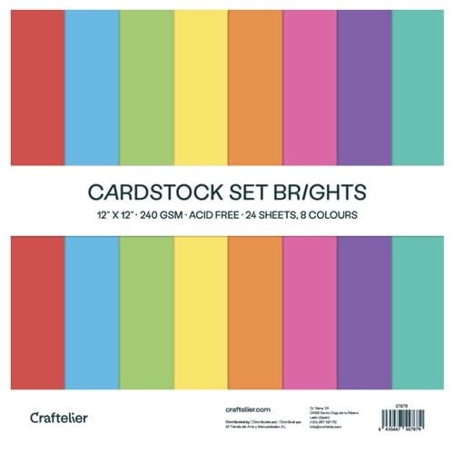 Craftelier - Cardstock Set Brights | Pack of 24 Double Sided Cardstock for Card Making, Scrapbooking and Craft Projects | Weight 240 grams | Size 30,48 cm x 30,48 cm (12" x 12") - color: Brights, size: 12" x 12"