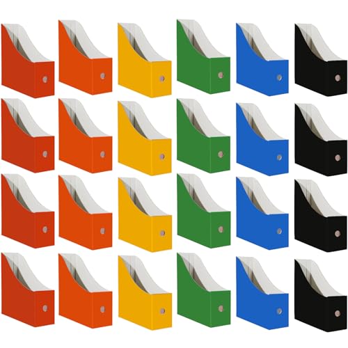 Limitliho Cardboard Magazine File Holder for Desk, Book Bins for Classroom Library,Office,Home, 10.6" H x 10.2" L x 3.5" W in Magazine Storage Bins(Six color, 24 Pack) - color: Six color
