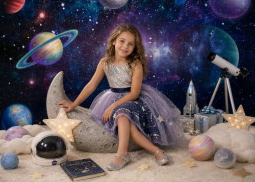 Outer Space Backdrop Starry Galaxy Banner for Baby Boys Girls Planet Theme Birthday Party, Ladvis 82.7"x59" Nebula Photography Background Photoshoot Decorations Photo Studio Props Cake Table Decor - size: 82.7"x59"