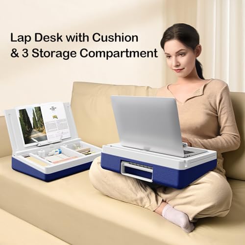 Lap Desk with Storage Cushion - Washable Portable Writing Lap Desk for Laptop with iPad Slot Magnetic WhiteBoard for Home Office Couch Bed - Fits Up to 15.6 Inch Laptop