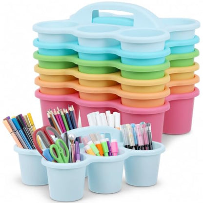 Plastic Caddy with Handle Set of 6 Classroom Caddy Organizer Cup Caddies Water Bottle Storage Crayon Caddies Plastic Cup Holder Drink Carrier for School Home Office Supplies (Pastel) - color: Pastel